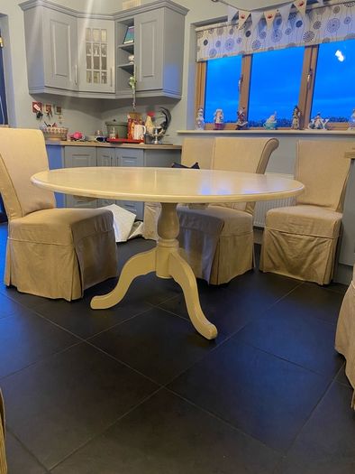 Round table and Six fabric chairs
