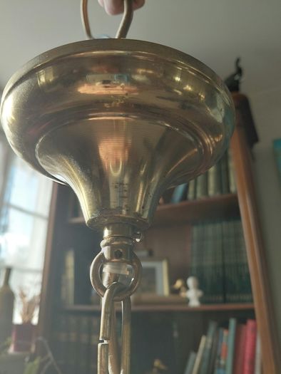 Antique French brass ceiling light with glass shade