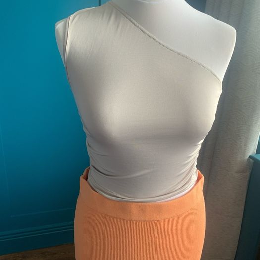 Ruched one shoulder cream top. Size S