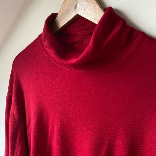 Vintage 80s John Rocha Chinatown Oversized Red Wool Turtleneck Sweater Jumper S/M