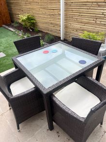 Brown rattan cubed 4 seater garden table and chairs