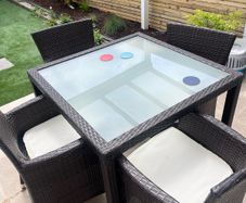 Brown rattan cubed 4 seater garden table and chairs