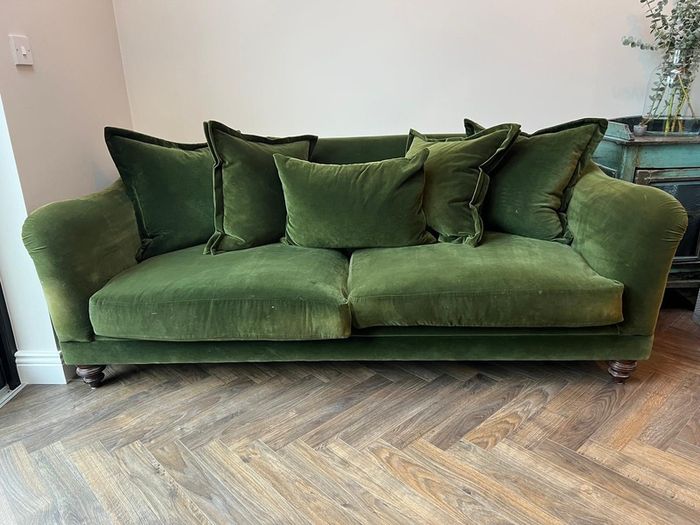 Green velvet sofa