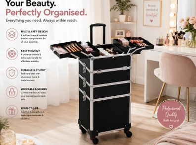 Professional Rolling Makeup & Beauty Case on Wheels