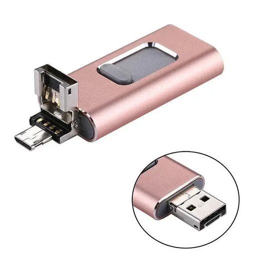 Easy Flash RQW-01B 3 In 1 USB 2.0 & 8 Pin & Micro USB 64GB Flash Drive Rose Gold