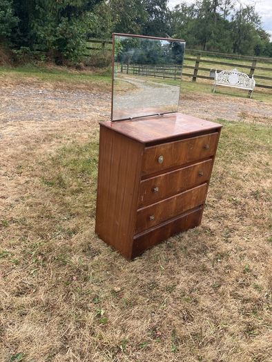 Vintage Wooden Dressing Table / Chest of Drawers with Mirror