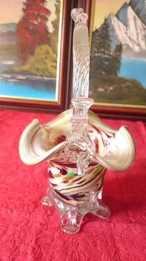 Murano Millefiori Art Glass Basket 10.75 Inches Tall