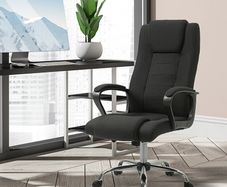 Office Chair with Rocking Function, Headrest, Ergonomic Desk Chair Swivel, Height-Adjustable Linen Touch Black