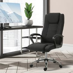 Office Chair with Rocking Function, Headrest, Ergonomic Desk Chair Swivel, Height-Adjustable Linen Touch Black
