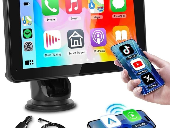 Wireless Carplay Screen Portable Car Stereo Android Auto Screen, Rimoody 7 Inch Touch Screen Portable Car play Bluetooth FM Transmitter Mirror Link Voice control AUX Cable