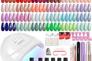 51Pcs Gel Nail Polish Set, 30+5 Colours Nail Polishes with Electric Drill and 48W Manicure Lamp, Complete Gel Nails Kit with Base Top Glitter Golden Coats Gift Set for Women