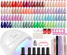 51Pcs Gel Nail Polish Set, 30+5 Colours Nail Polishes with Electric Drill and 48W Manicure Lamp, Complete Gel Nails Kit with Base Top Glitter Golden Coats Gift Set for Women