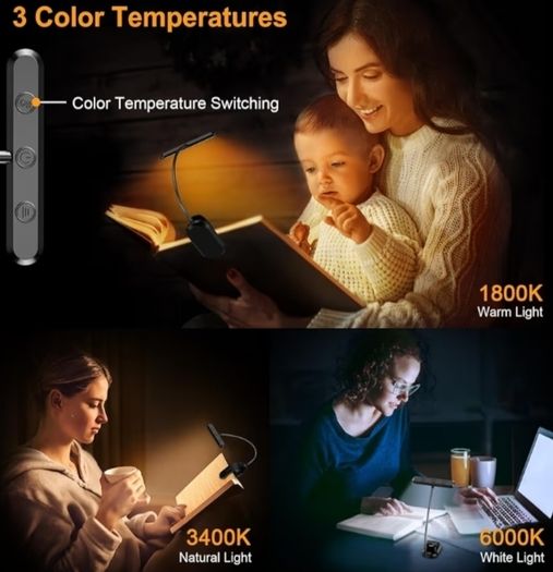 Reading Light Book Lamp for Reading at Night with Memory Function, 3 Eye-Protecting Modes& 5 Brightness Levels, Large Lamp Area, Long Battery Life, 360 Flexible for Reader