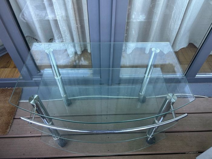 glass TV stand with wheels