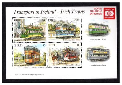 1987 Ireland Hafina World Philatelic Exhibition Souvenir on Trams Commemorative Stamps Miniature Sheet Mint Never Hinged (MNH)