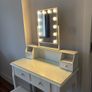 Beautiful White Makeup Table with Hollywood Style Glam Mirror Image 6