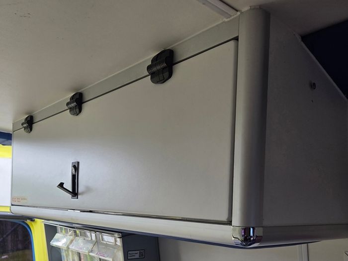 Cabinets removed from an ex-ambulance Renault Master.