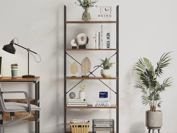 Bookcase 5 Tiers, Floor Standing Book Shelf, Wooden Shelf and Metal Frame Book Rack, Display Storage Rack Shelving Units for Living Room, Home Office - Rustic Brown Bookshelf MULTIPLE COLOURS AVAILABLE (FREE POSTAGE)