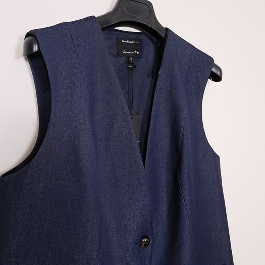 River Island Navy Blue Indigo Denim Longline Waistcoat Sleeveless Blazer 16UK/44EU
