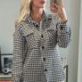 Mono Houndstooth Print Tweed Shacket Image 8