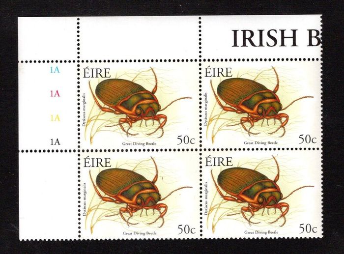 2003 Ireland Irish Beetles Commemorative Stamp Plate Blocks 1A1A1A1A Mint Never Hinged (MNH)
