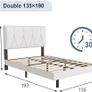 Double Bed Frame, White, Upholstered Wooden Slat Bed Frame with Headboard Image 2
