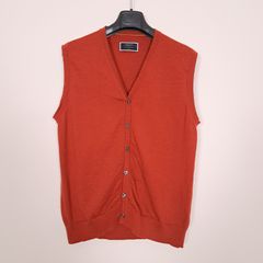 Charles Tyrwhitt Rust Orange Sleeveless 100% Merino Wool Knit Vest Gilet Mens Size L