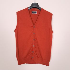 Charles Tyrwhitt Rust Orange Sleeveless 100% Merino Wool Knit Vest Gilet Mens Size L