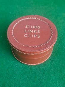 Vintage Real Hide Leather Round Stud & Cufflink Box