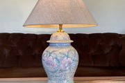 Pretty Oriental Pastel Floral Ginger Jar Lamp Base with Wooden Plinth Base