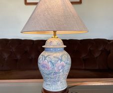 Pretty Oriental Pastel Floral Ginger Jar Lamp Base with Wooden Plinth Base