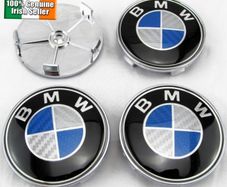 x4 BMW 68mm Carbon Blue/silver centre caps
