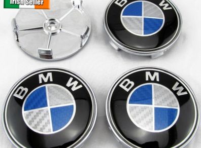 x4 BMW 68mm Carbon Blue/silver centre caps