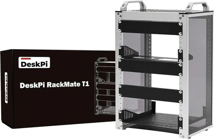 DeskPi RackMate T1, 10 Inch 8U Server Cabinet, 200mm Depth Mini Rack with Rack Shelf & Blank Panel, for 10 Inch AV, NAS and Server Equipment (Silver)