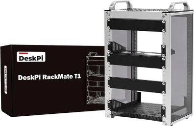 DeskPi RackMate T1, 10 Inch 8U Server Cabinet, 200mm Depth Mini Rack with Rack Shelf & Blank Panel, for 10 Inch AV, NAS and Server Equipment (Silver)