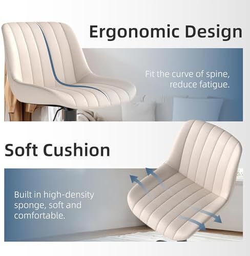 Bar Stools Set of 2, Adjustable PU Leather Bar Stool Beige