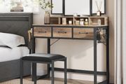 Dressing Table with Mirror and Stool, Vanity Table with Tri-Fold Mirror, 3 Drawers, Hair Dryer Holder