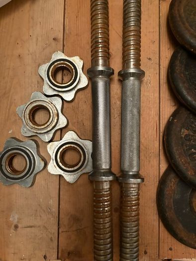Cast Iron Dumbbell Set + Plates + Spinlock Bars