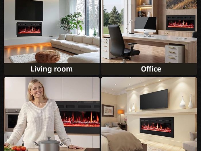 36/92cm Electric Fireplace Adjustable CD 12 Color Flame & Crackling Sound, 900W /1500W Fire Place with Precise 15/30C Thermostat, Intuitive Touch Screen & Remote, Perfect for Media Walls