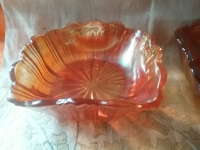 Two Good Square Carnival Glass Serving Dishes