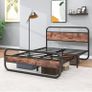 Double Size Bed Frame with Headboard,Oval-Shaped Platform Bed with Under-Bed Storage,Steel Slats Mattress Foundation Round Pipe Design,Brown Image 6