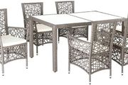 poly rattan seating group 6 garden chairs 5cm cushions table 150x90cm weatherproof seating set garden furniture set beige-grey