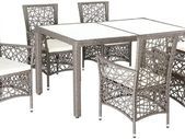 poly rattan seating group 6 garden chairs 5cm cushions table 150x90cm weatherproof seating set garden furniture set beige-grey