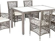 main image for ad poly rattan seating group 6 garden chairs 5cm cushions table 150x90cm weatherproof seating set garden furniture set beige-grey