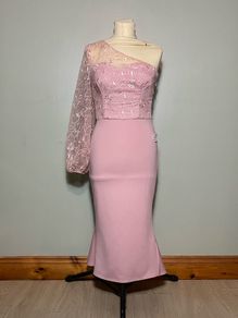 NEW Chi Chi London Pink Krissie One-Shoulder High/Low Cocktail Dress UK6