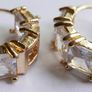 Vintage Gold Plated Huggie Hoop Earrings Cubic Zirconia Stones Image 2