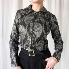 VINTAGE 1960s designer gold lurex paisley pattern cropped ladies jacket by Janice Wainwright for Simon Massey S M