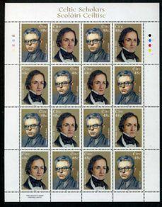2006 Ireland Celtic Scholars (Johann Zeuss (Founder of Celtic Philology) & Mairtin O'Cadhain (Gaelic novelist)) Commemorative Stamps Sheetlet Plate 1B1B1B1B Mint Never Hinged (MNH).