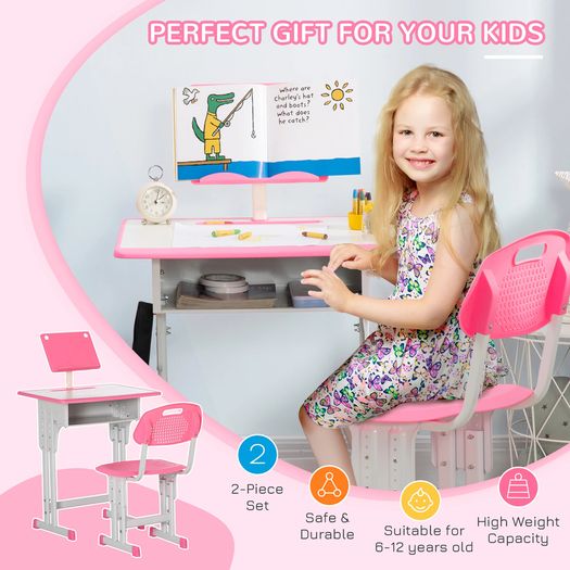 Kids Desk and Chair Set Adjustable Book Stand, Pen Slot