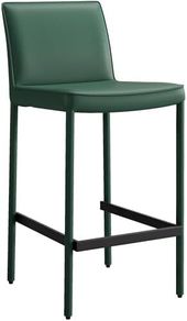 Bar Stool Upholstered Premium PU Leather Counter Height Barstool, Assembled Metal Leg Bar Chair with Back, Breakfast Kitchen Stool, Green